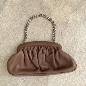 Banana Republic 100% Lamb Leather Clutch or Shoulder Bag, 2-Way Bag, Gray Beige